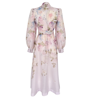 FLORAL DESEN KEMER DETAYLI ŞİFON ELBİSE PEMBE