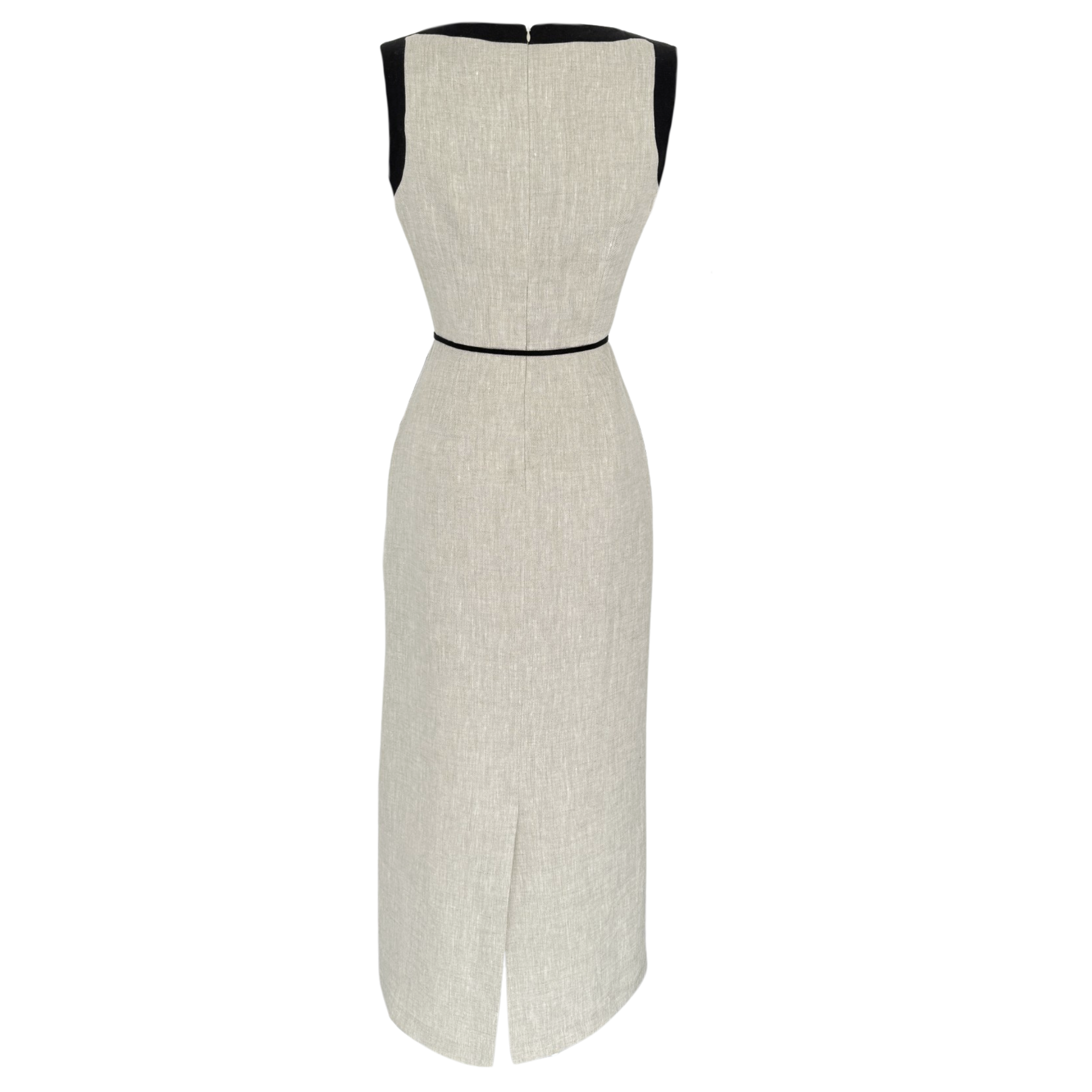 CONTRAST BAND DETAILED 100% LINEN DRESS