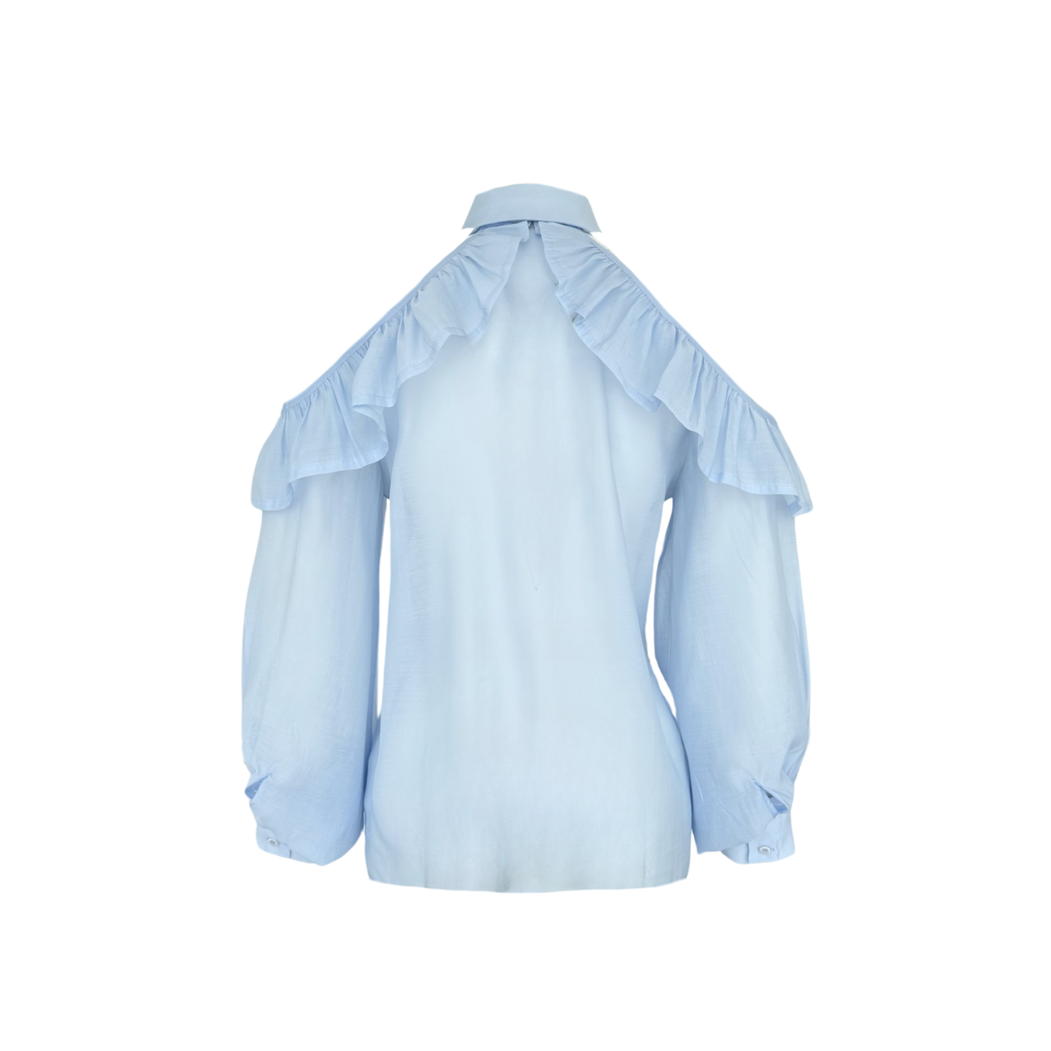 OFF-SHOULDER SHEER SHIRT BLUE