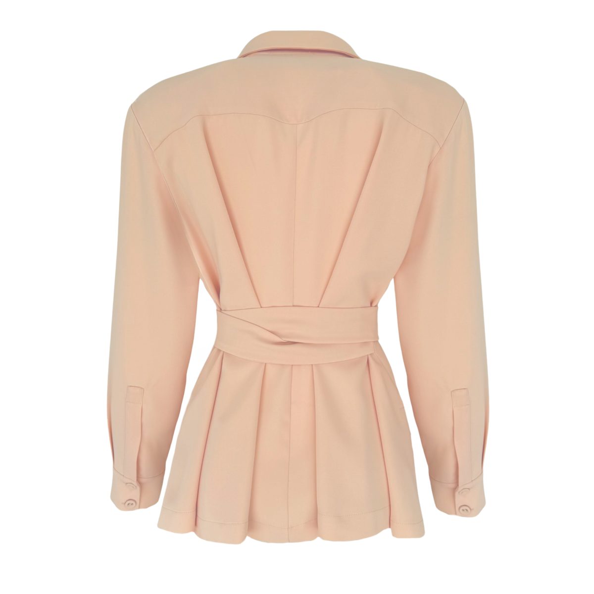 طقم كريب بتفاصيل ربطة خصر باللون السلموني