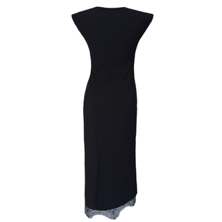 ETEĞİ ASİMETRİK KESİM DANTEL DETAY ELBİSE