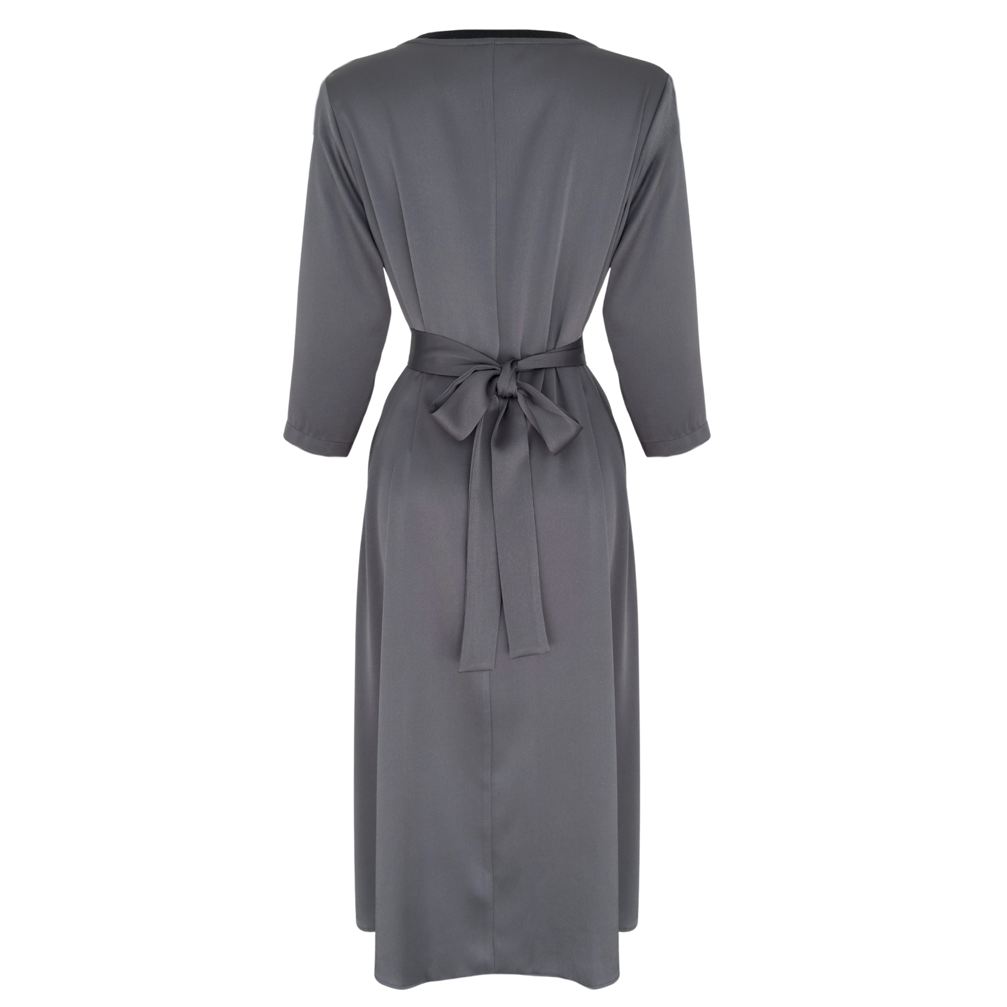 WAIST SASH DETAILED COTTON SATIN DRESS GREY