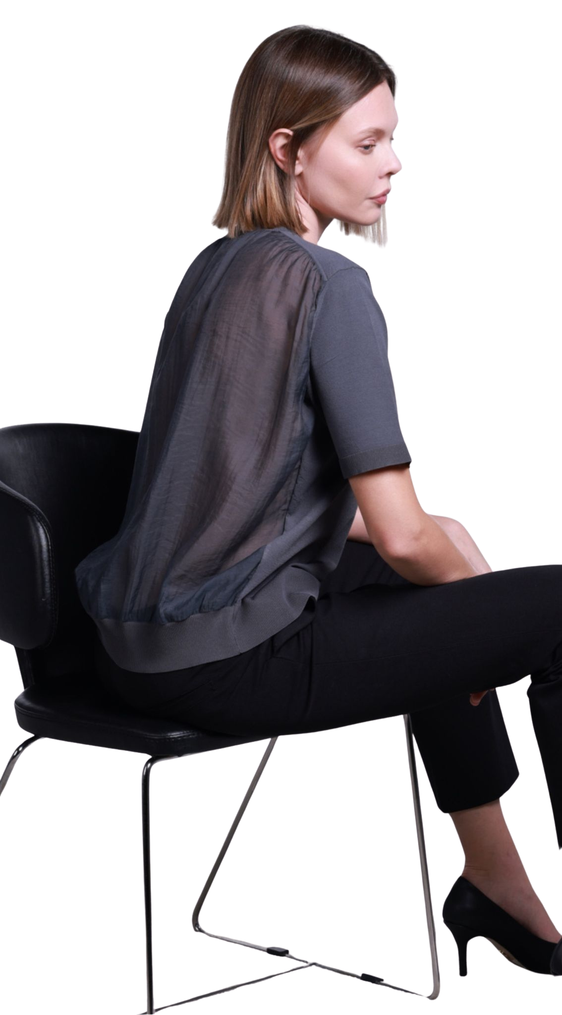 SHEER BACK DETAIL MERCERISED KNIT GREY