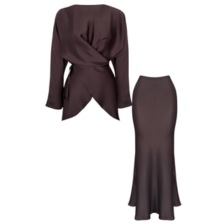 %100 RAYON SATEN IŞILTILI TAKIM KAHVE