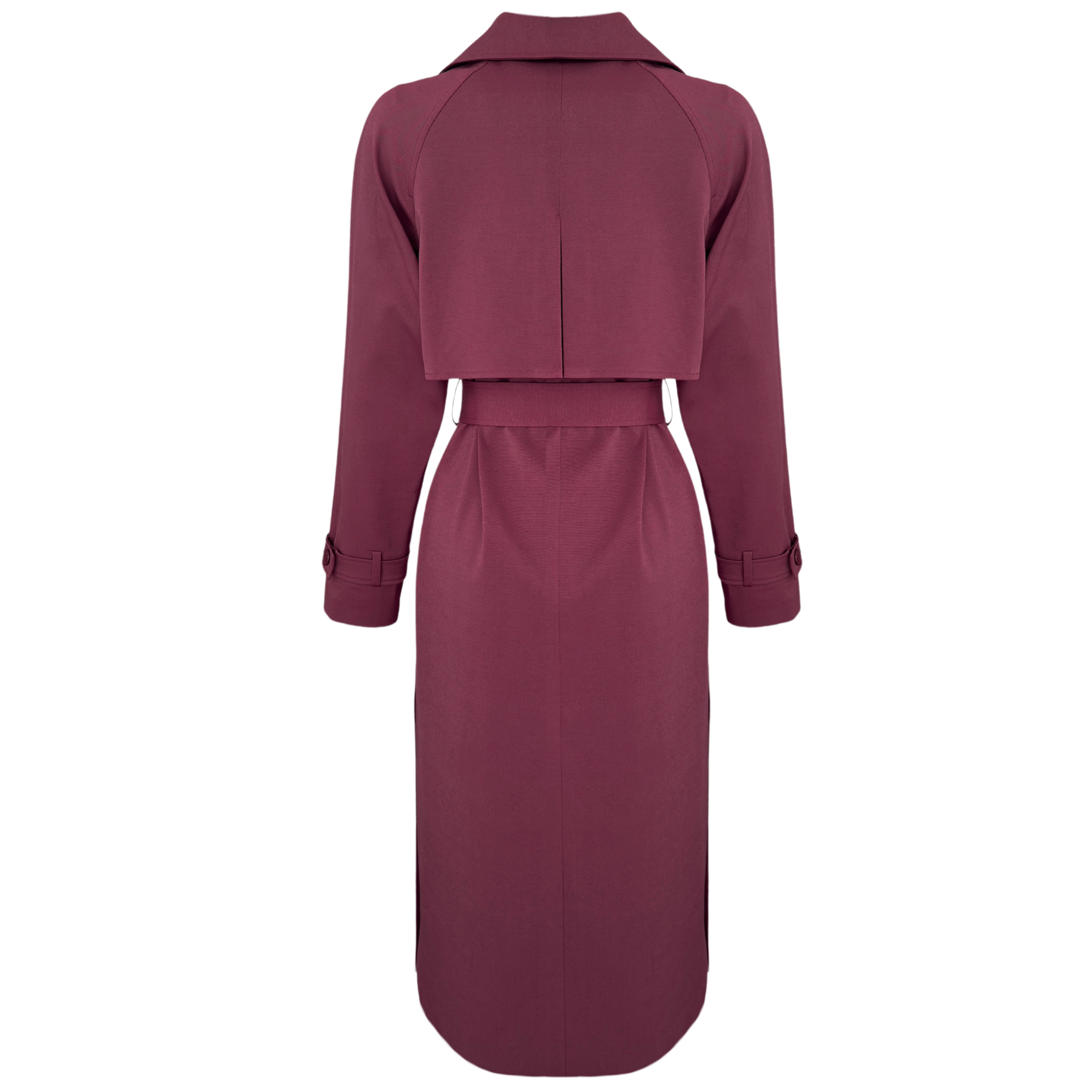 SIDES BUTTON-DETAILED WRAP STYLE TRENCH COAT BURGUNDY