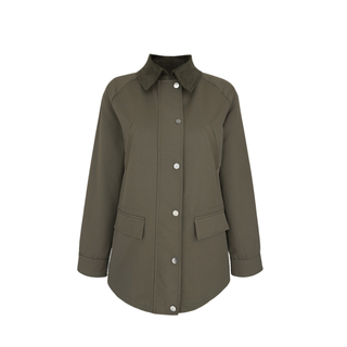 Velvet Collar Pocket Detail Jacket, Khaki