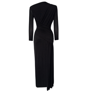 DRAPE DETAYLI MAKSİ BOY DÖKÜMLÜ ELBİSE SİYAH