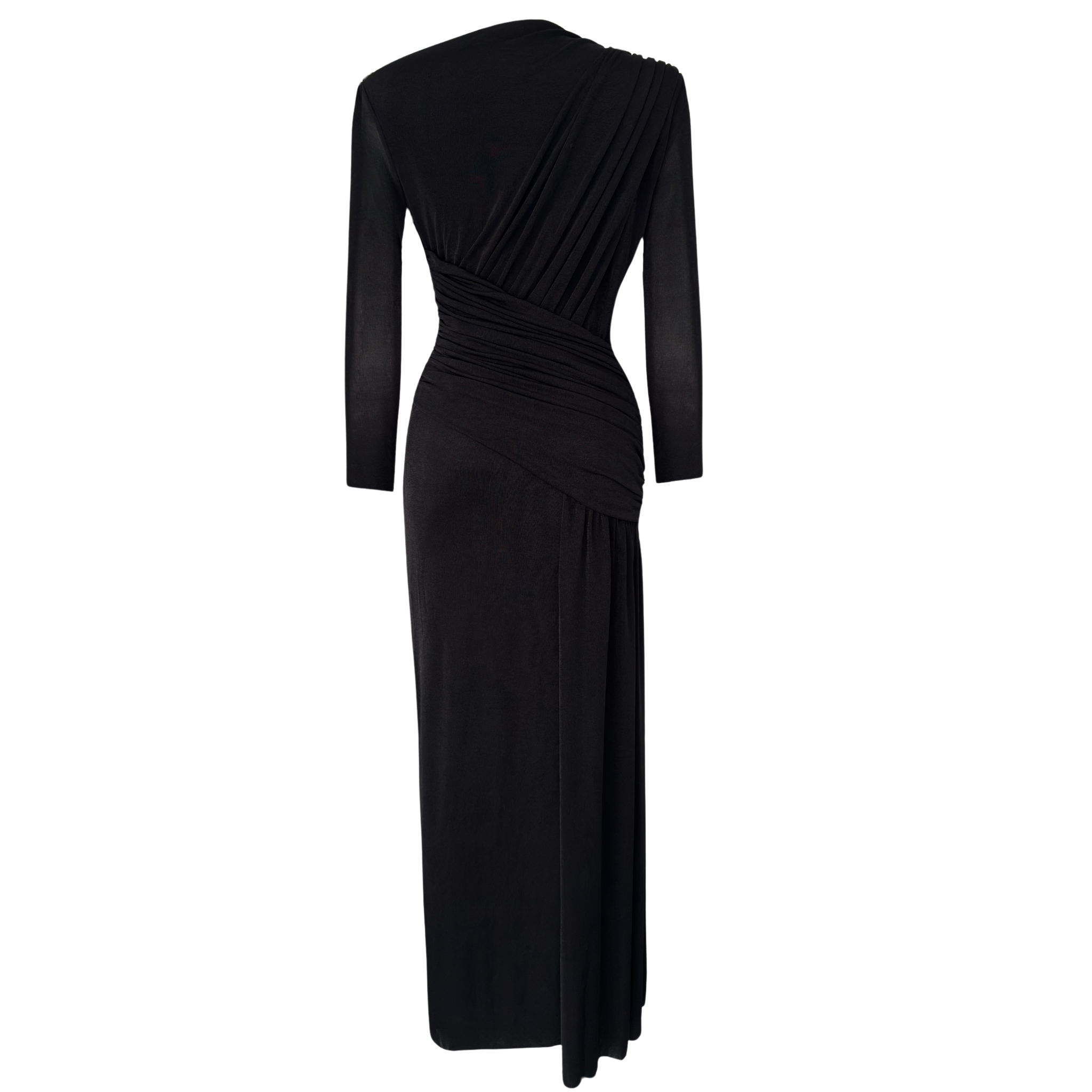 DRAPE DETAILED MAXI LENGTH FLOWY DRESS BLACK