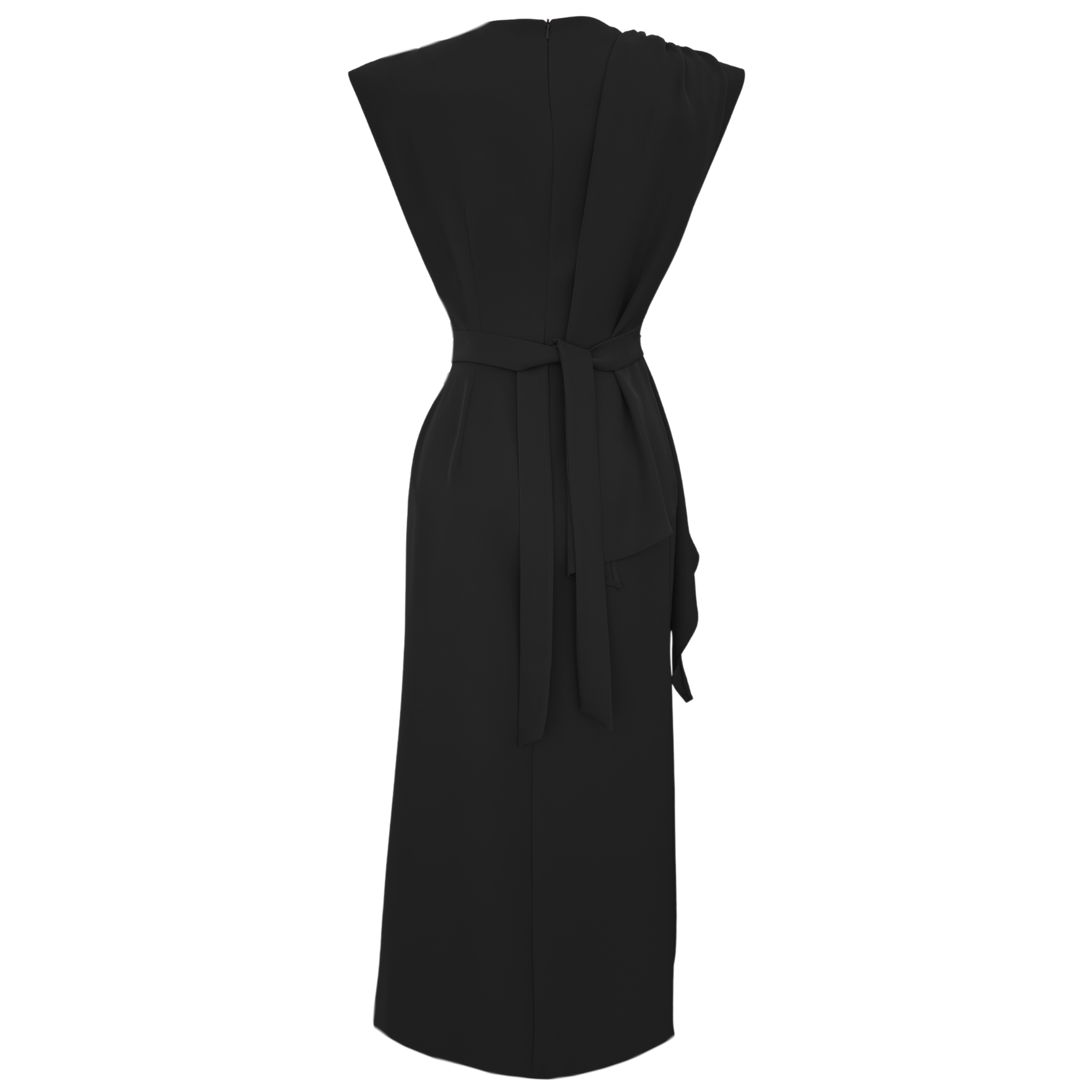 SHAWL SHOULDER DETAIL FLOWY DRESS BLACK