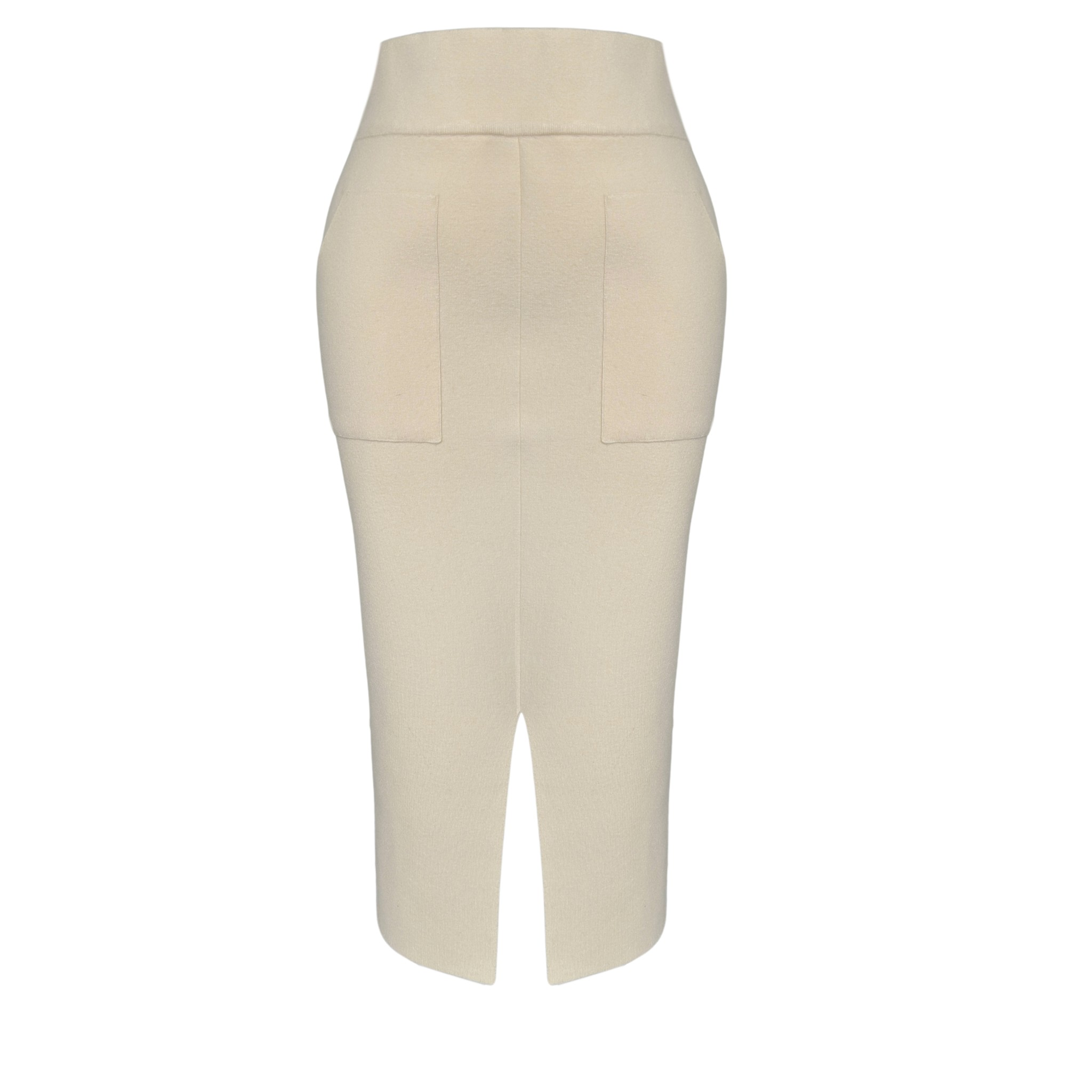 FRONT SLIT DETAILED KNIT PENCIL SKIRT ECRU
