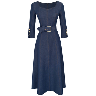 TRUVAKAR SLEEVE BELTED DENIM DRESS