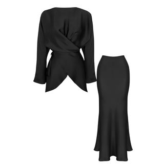 100% Rayon Satin Shimmering Set, Black