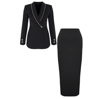 JACKET AND SKIRT SET WITH STONE EMBROIDERED COLLAR