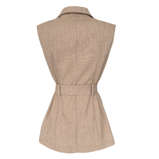 CAMEL BELTED SUIT WITH GOLD BUTTONS