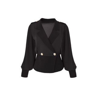 DOUBLE-BREASTED JACKET COLLAR BLOUSE BLACK