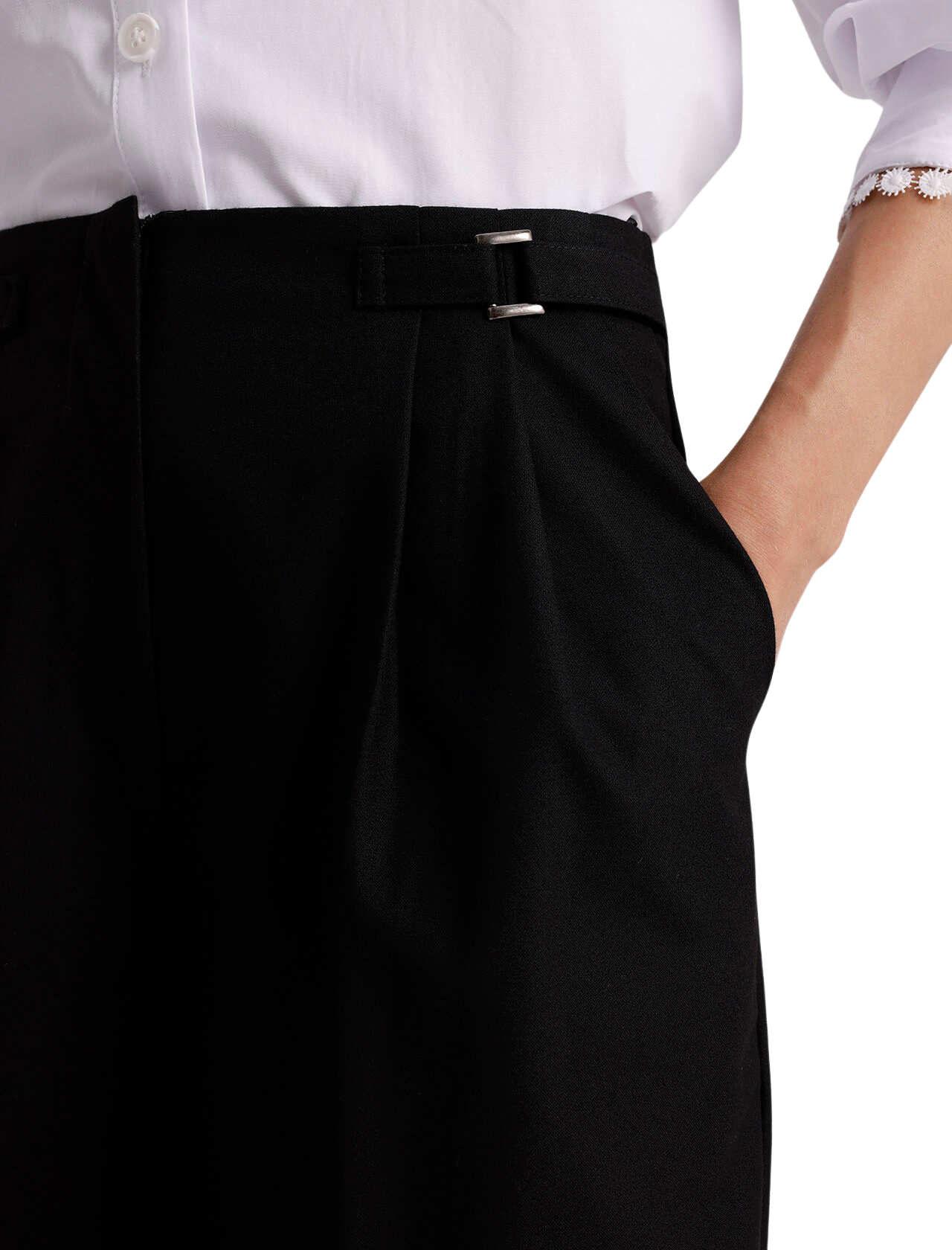 BELTED WIDE LEG TROUSERS BLACK