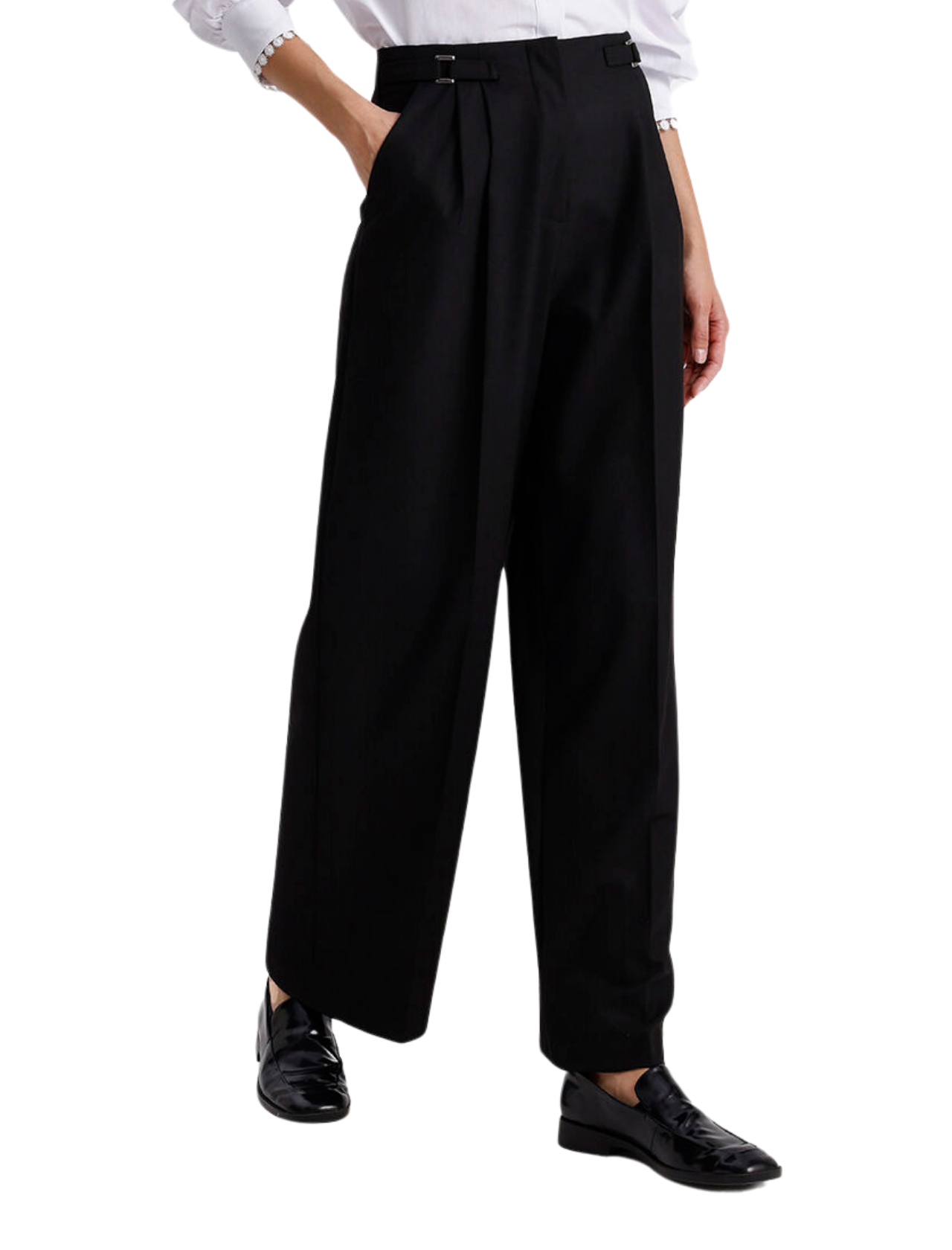 BELTED WIDE LEG TROUSERS BLACK