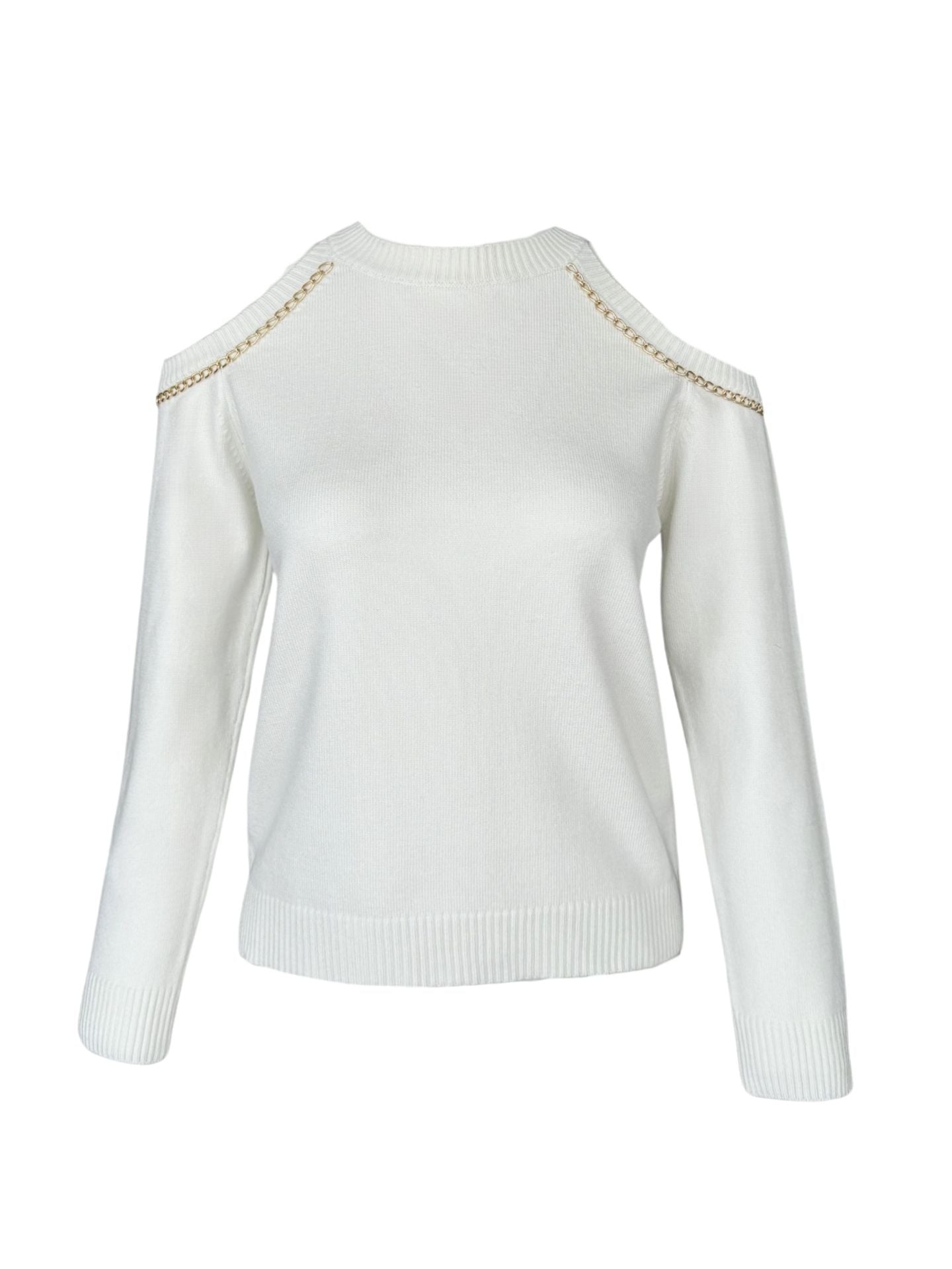 OFF-SHOULDER CHAIN DETAIL KNIT ECRU