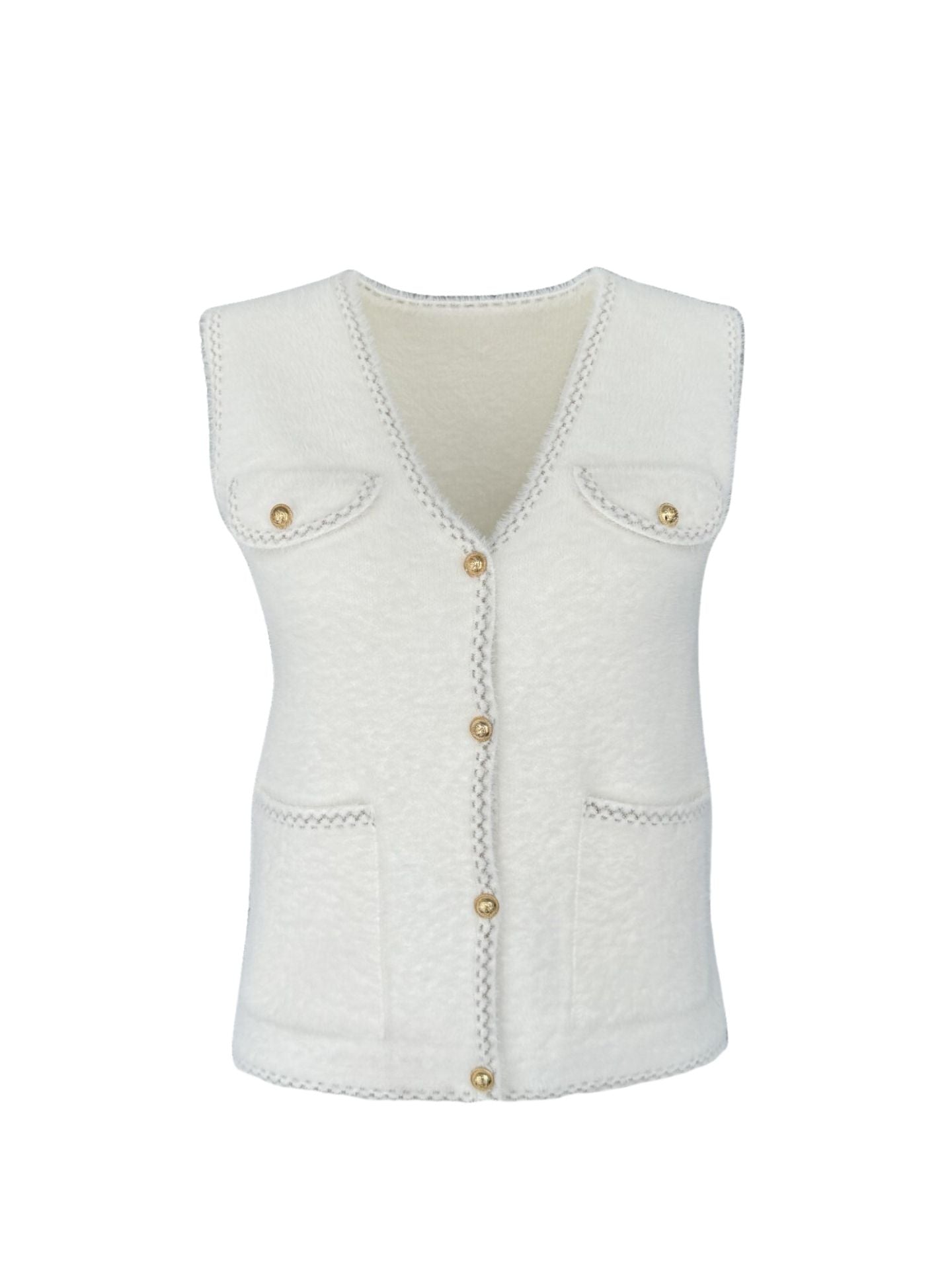 POCKET DETAIL FLUFFY KNIT VEST ECRU