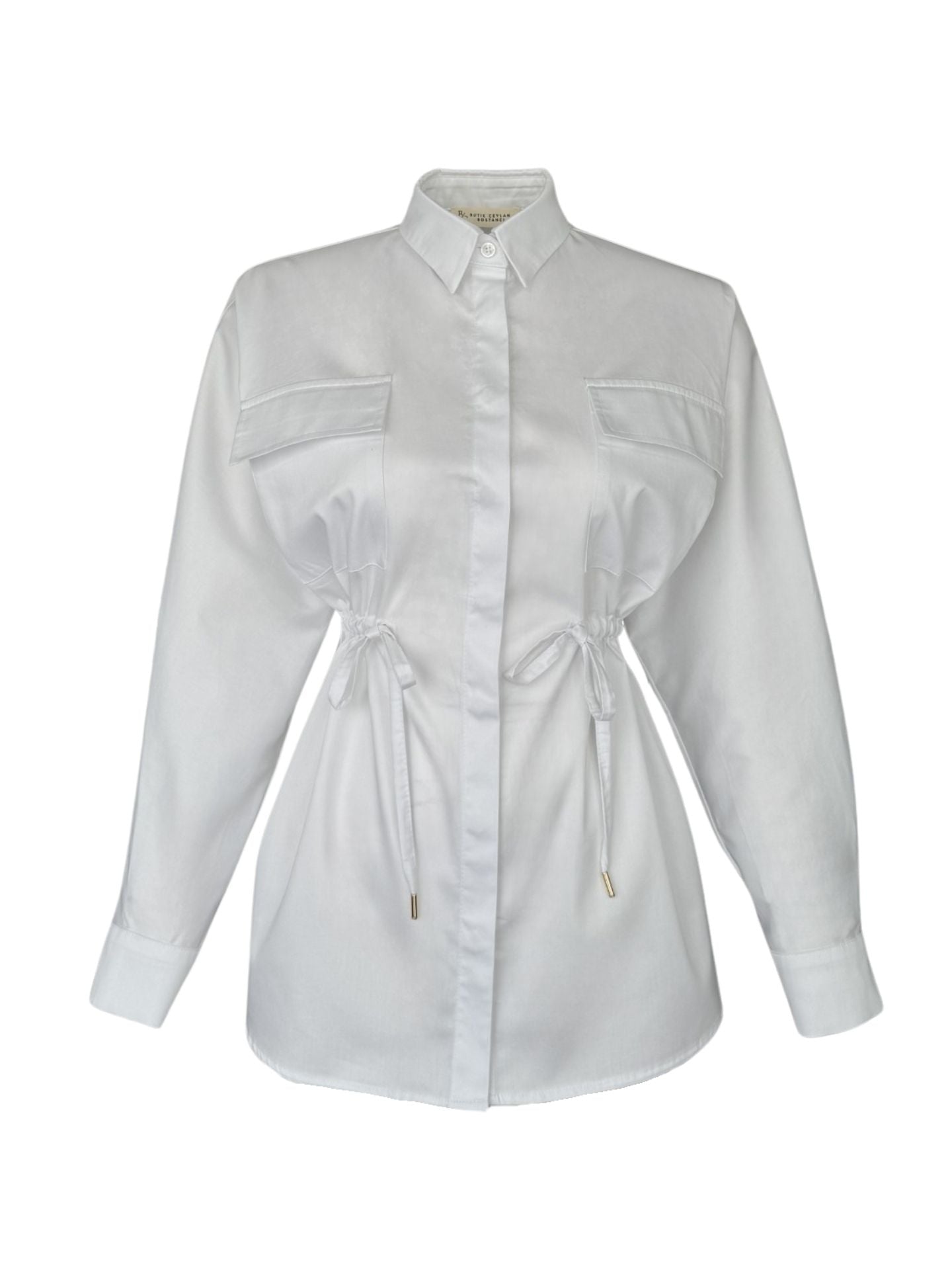 GATHERED POCKET WAIST DETAIL SHIRT WHITE