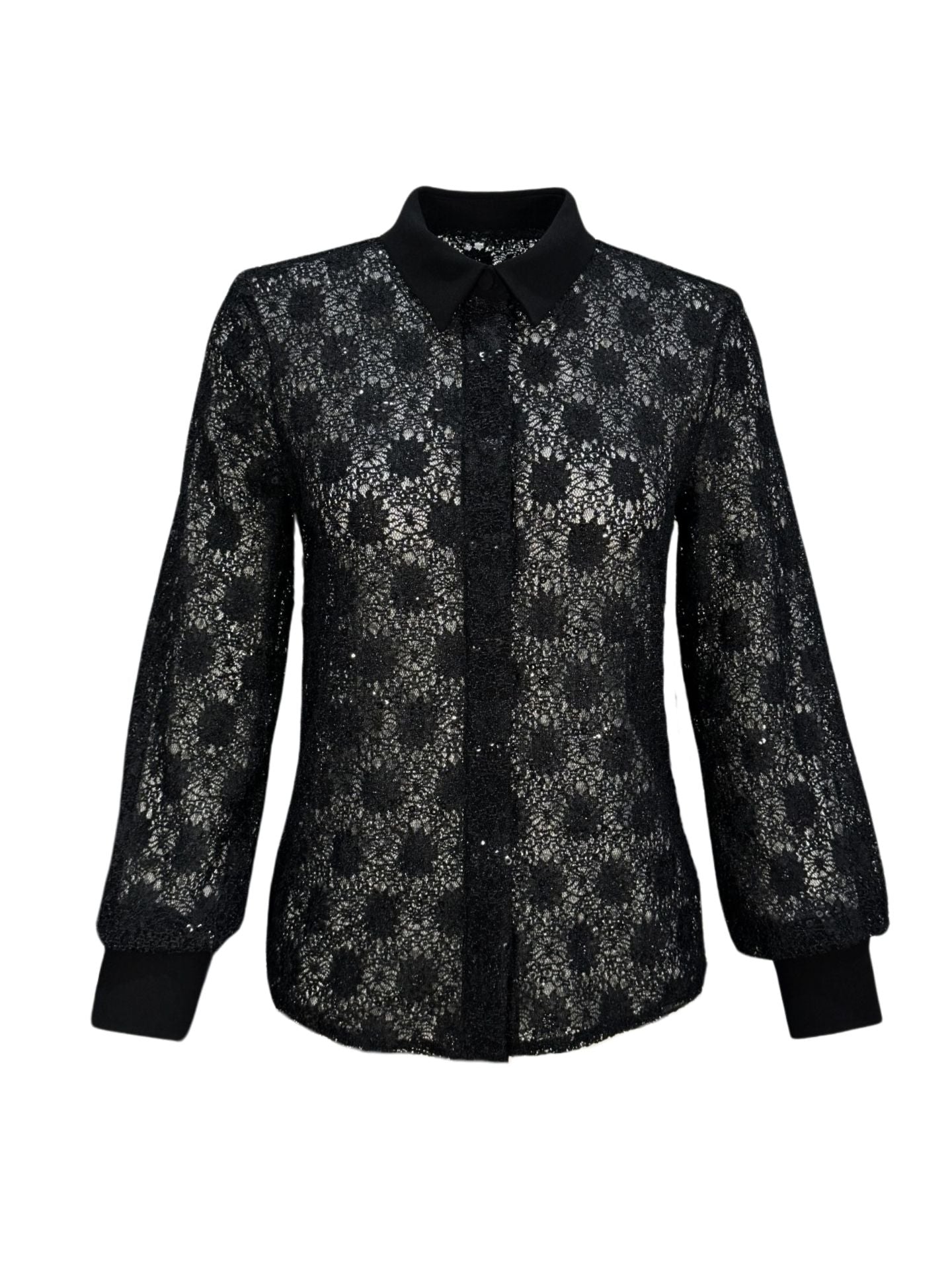 SEQUINED LACE SHIRT BLACK