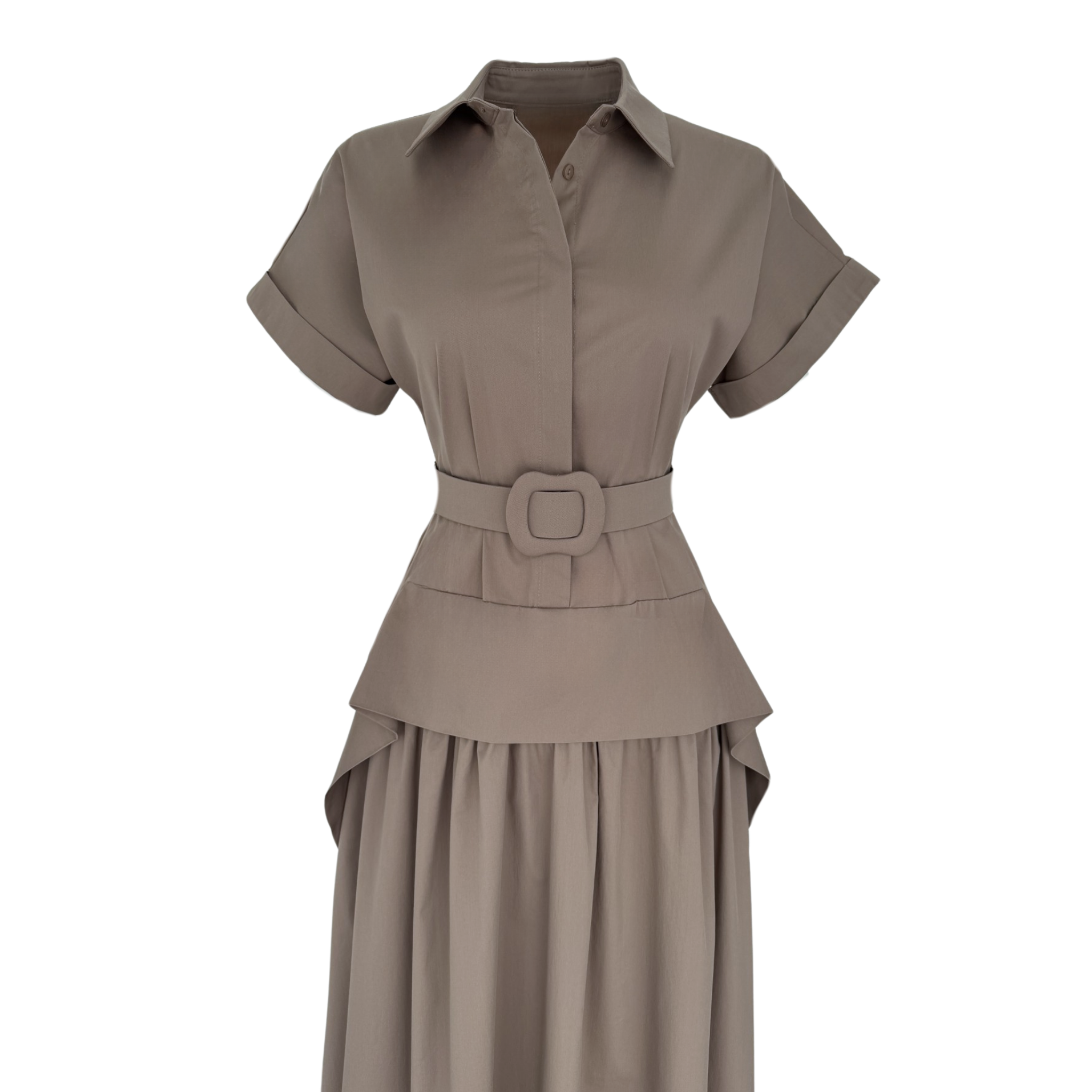 RUFFLED MAXI SKIRT LENGTH DRESS BROWN