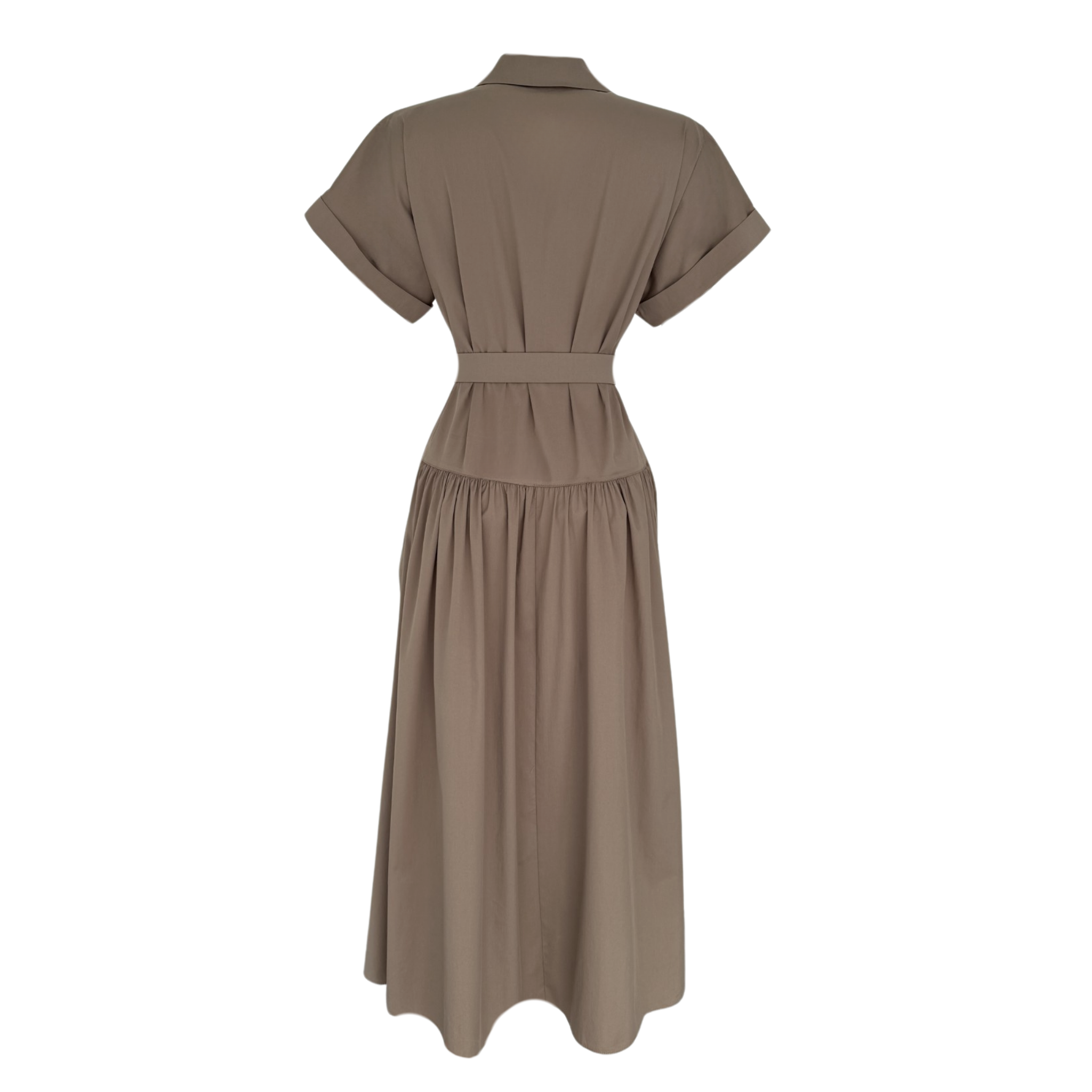 RUFFLED MAXI SKIRT LENGTH DRESS BROWN