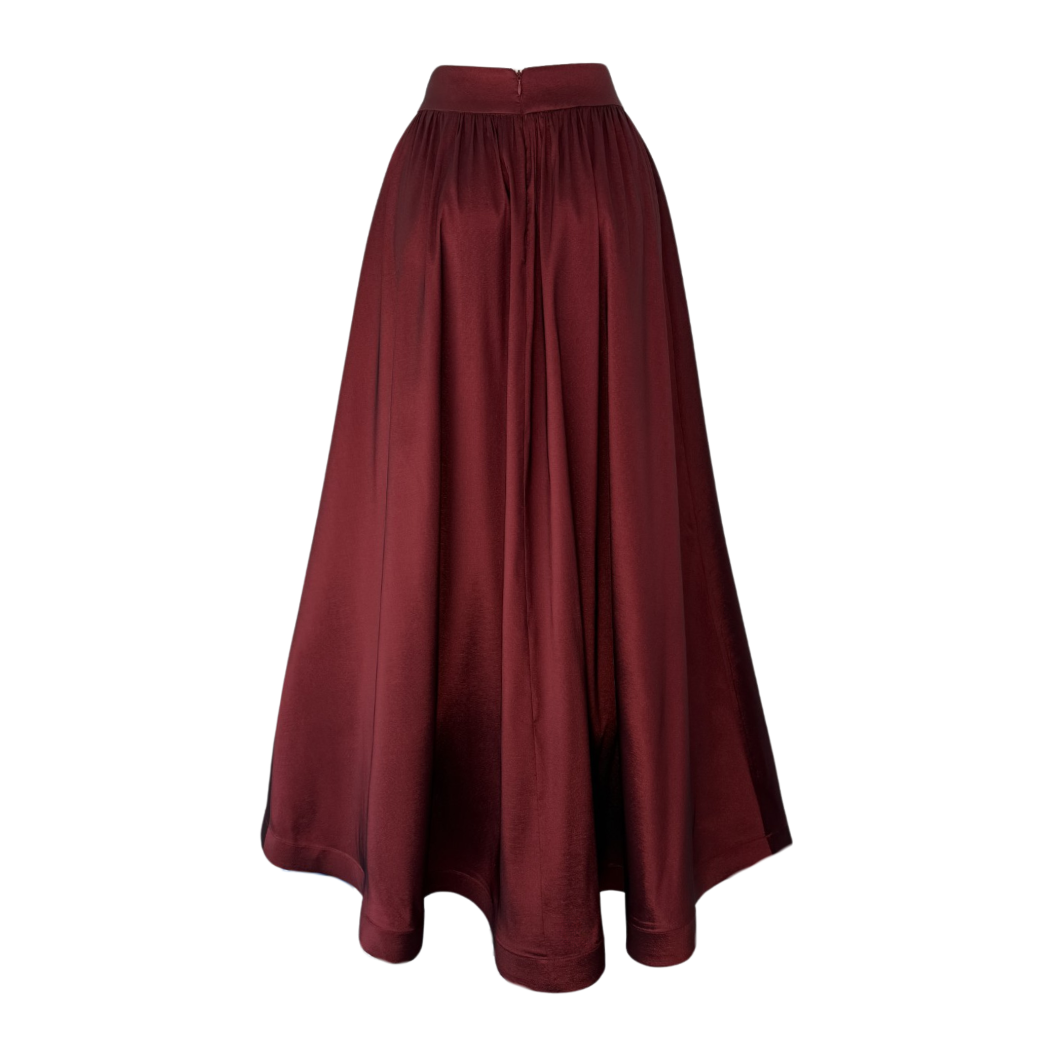 STONE EMBROIDERED POCKETS TAFFETA SKIRT BURGUNDY