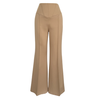 BELİ KORSELİ GENİŞ PAÇA PANTOLON CAMEL