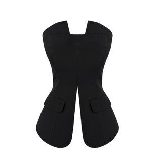 WAIST-FITTING STRAPLESS BUSTIER, BLACK