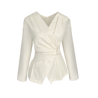WRAP-STYLE BLOUSE WITH ZIPPER DETAIL ON THE BACK, ECRU.