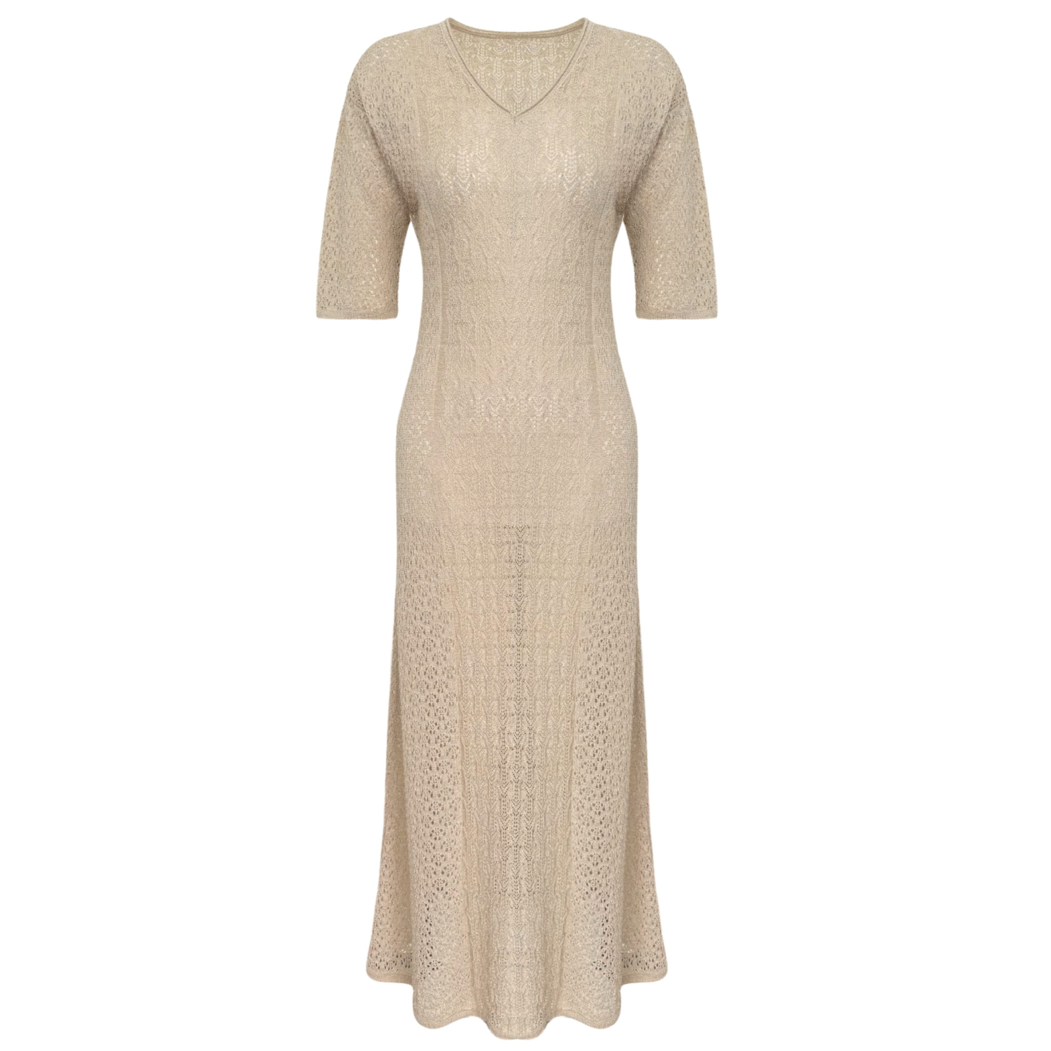 V-NECK SHORT SLEEVE MERCERISED KNIT DRESS