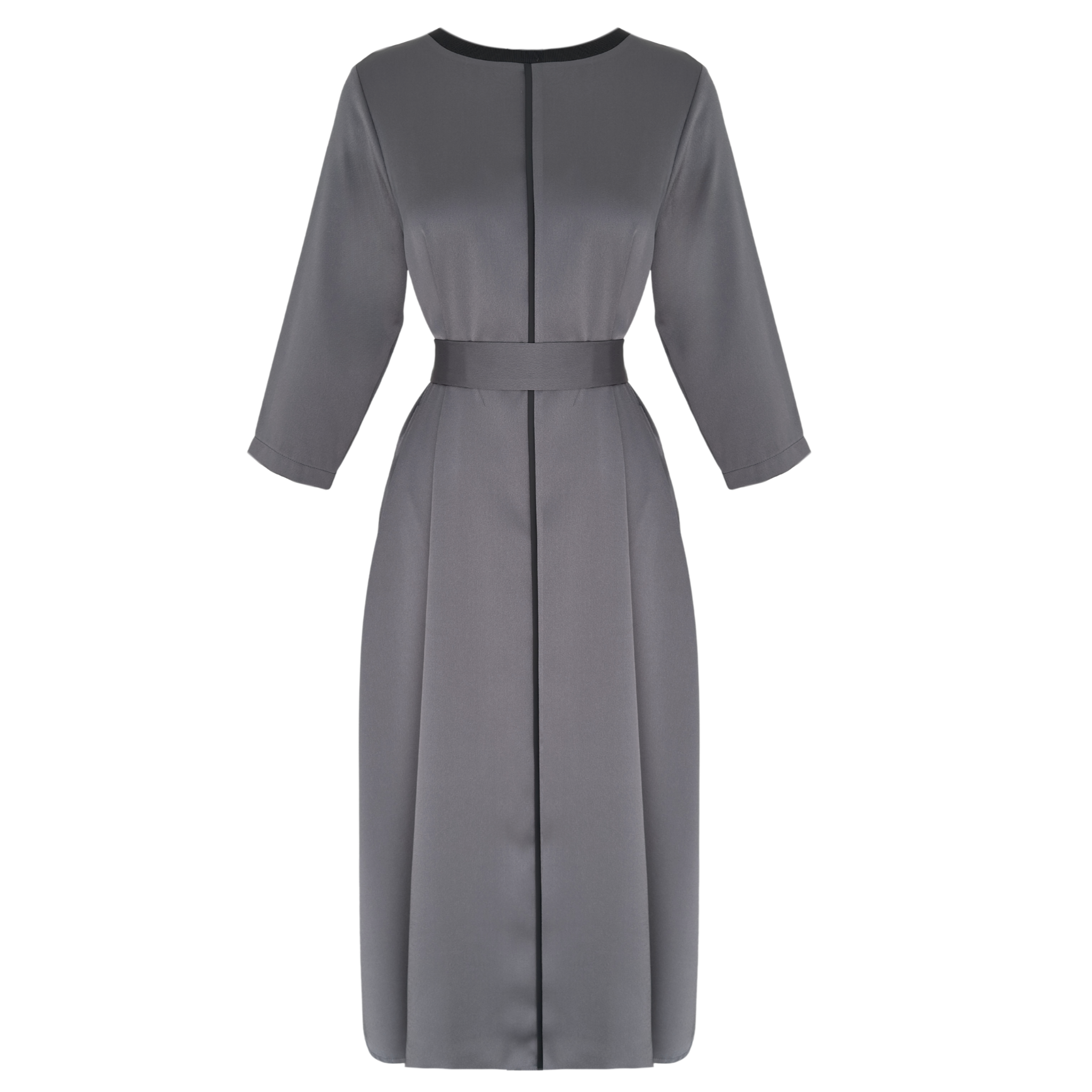 WAIST SASH DETAILED COTTON SATIN DRESS GREY