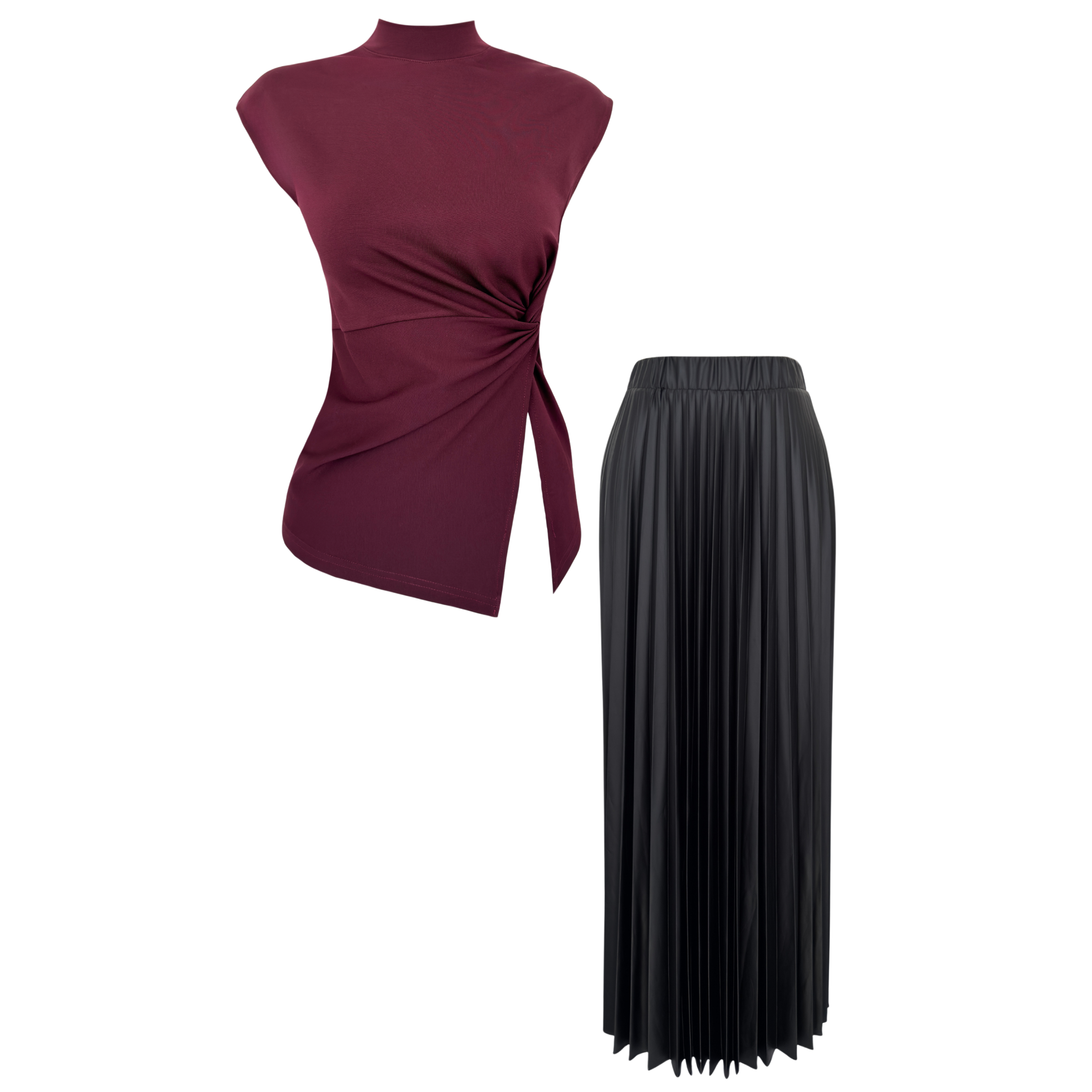 ASYMMETRIC BLOUSE AND PLEATED SKIRT SET