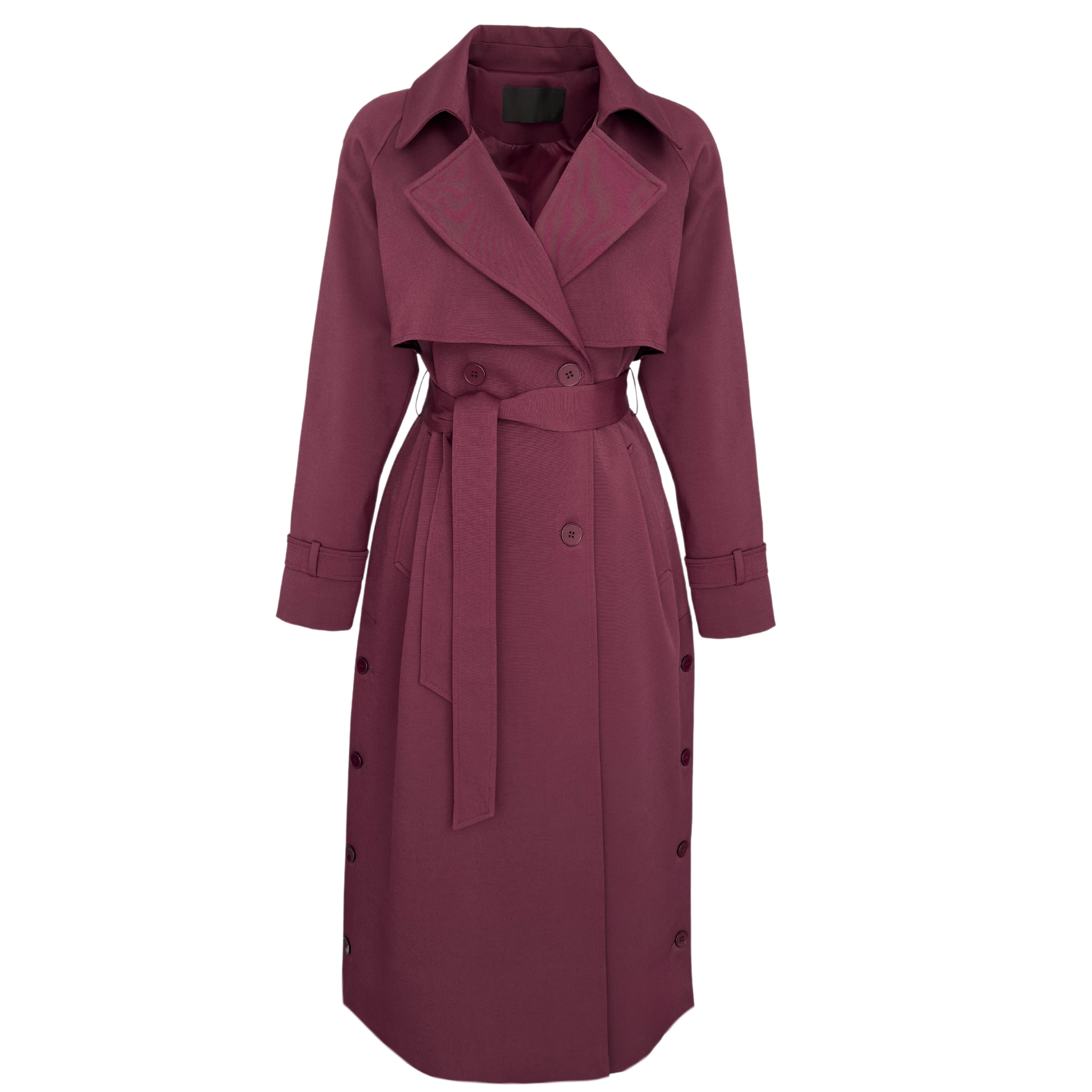 SIDES BUTTON-DETAILED WRAP STYLE TRENCH COAT BURGUNDY