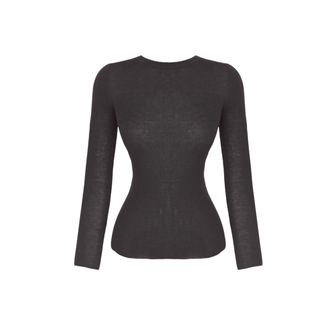 WOOL BLEND SEMI-TRANSPARENT KNITTED BODYSUIT ANTHRACITE