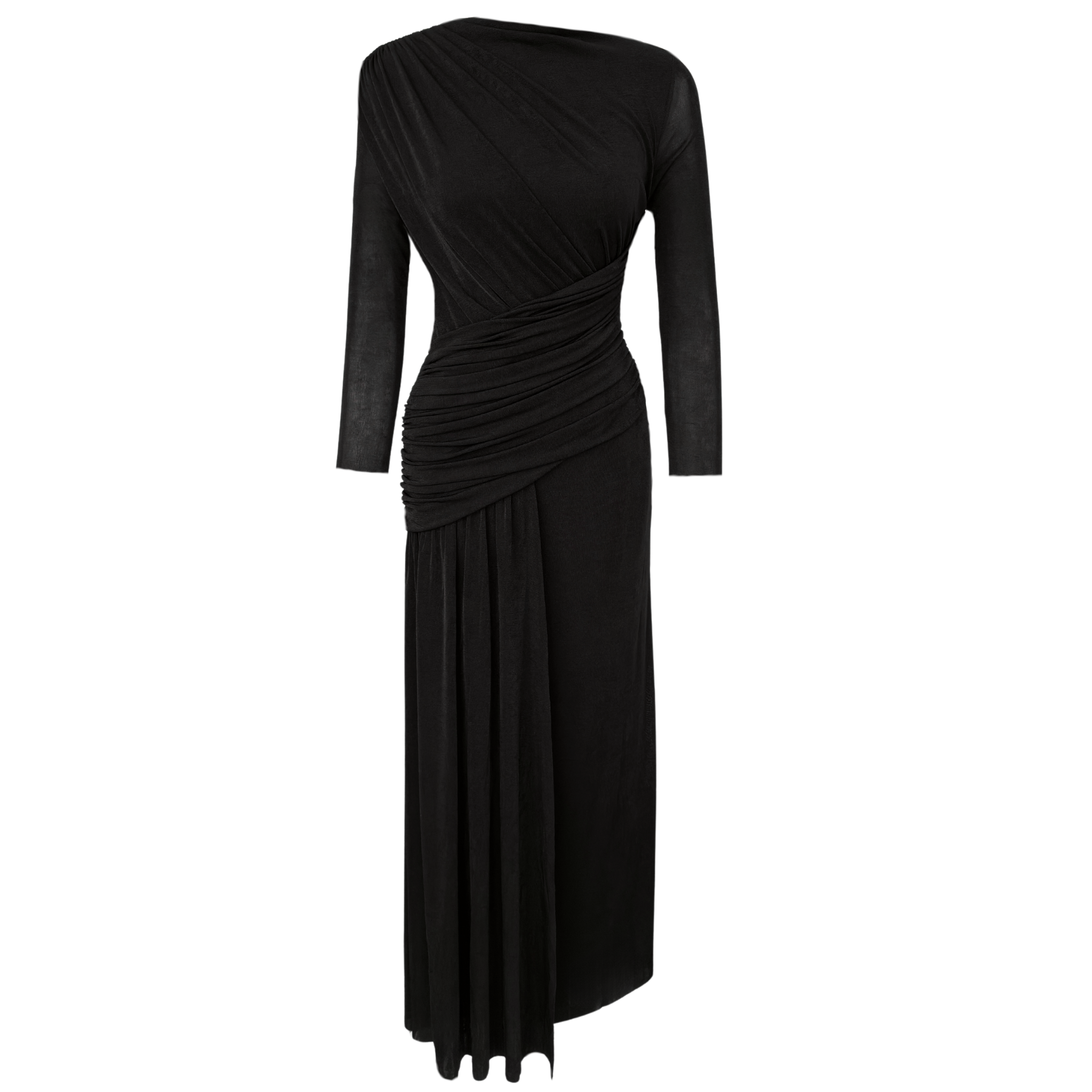 DRAPE DETAILED MAXI LENGTH FLOWY DRESS BLACK