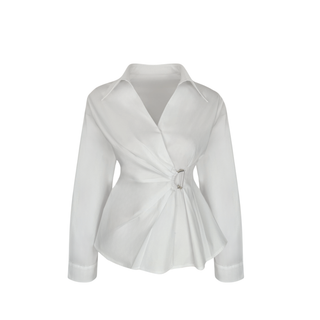 ECRU WRAP-BREASTED SHIRT WITH WAIST ACCESSORY