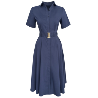 NAVY BLUE SHIRT DRESS WITH BELT DETAIL