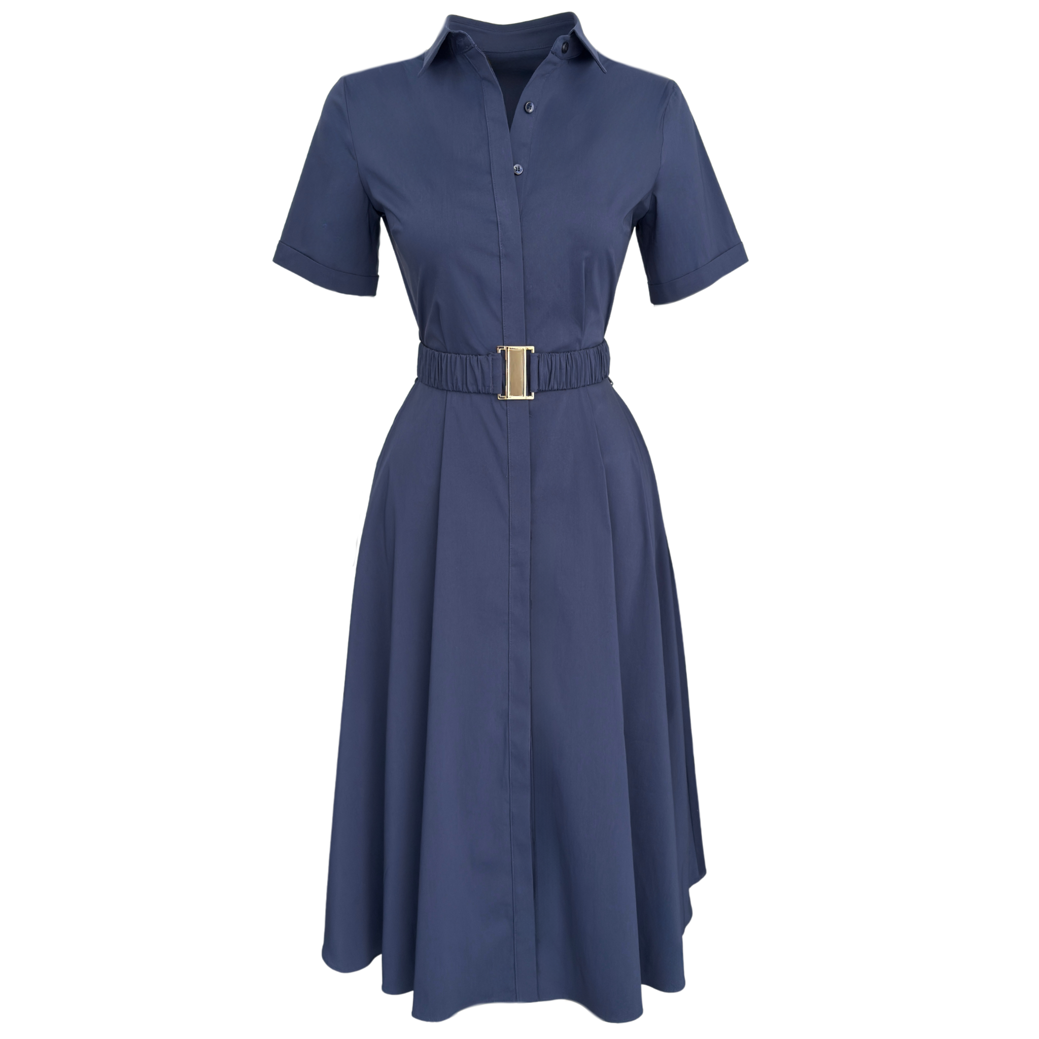 BELTED SHIRT DRESS NAVY