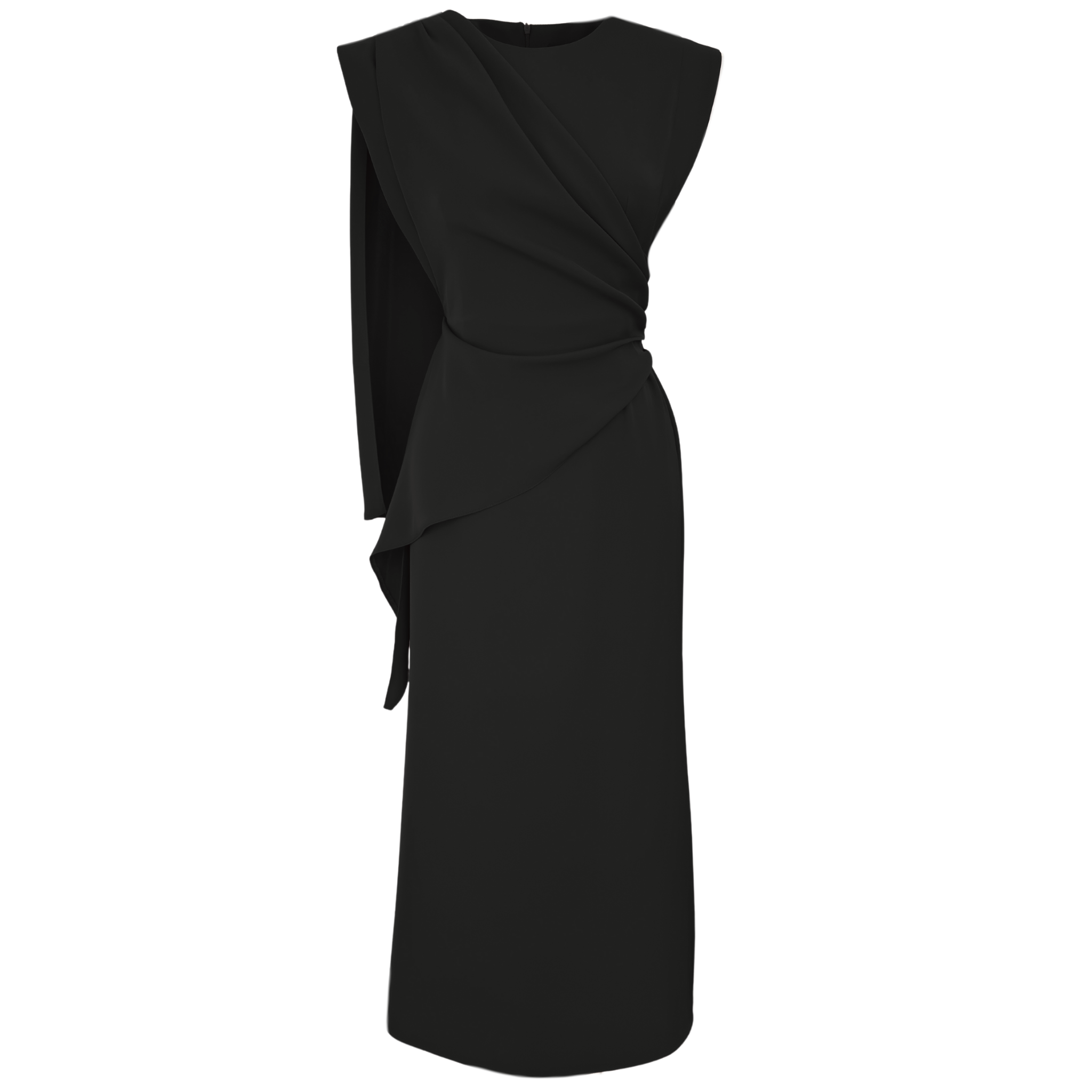 SHAWL SHOULDER DETAIL FLOWY DRESS BLACK