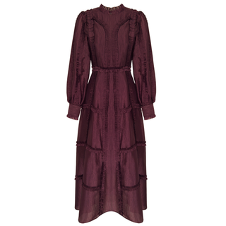 ELIZA RUFFLE DETAIL DRESS BURGUNDY