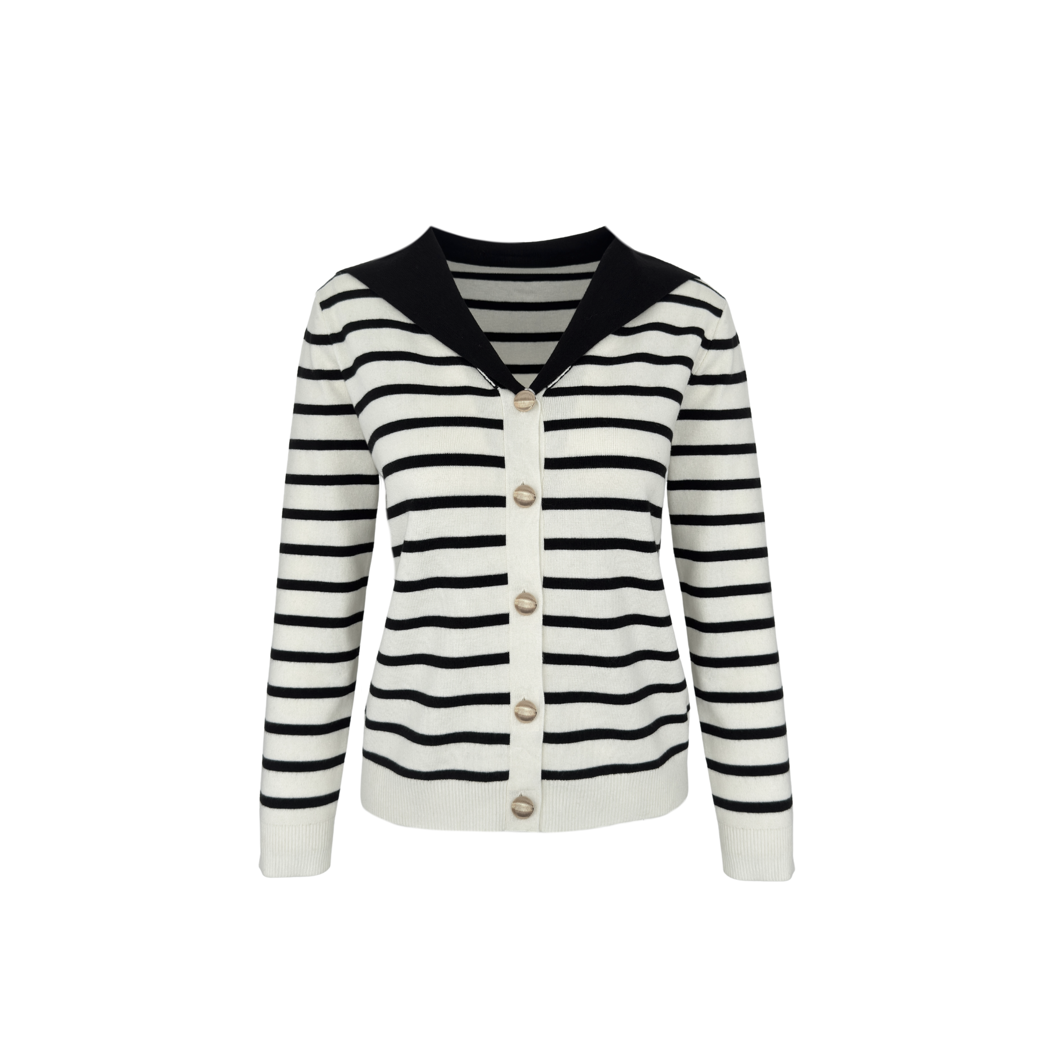 COLLAR DETAIL GOLD BUTTONS STRIPED KNITTED JACKET