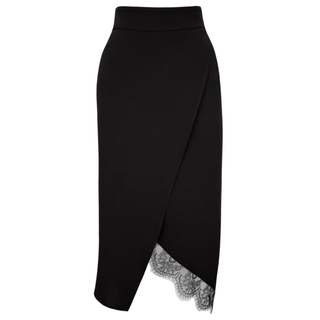 ASYMMETRICAL CUT LACE DETAIL SKIRT BLACK