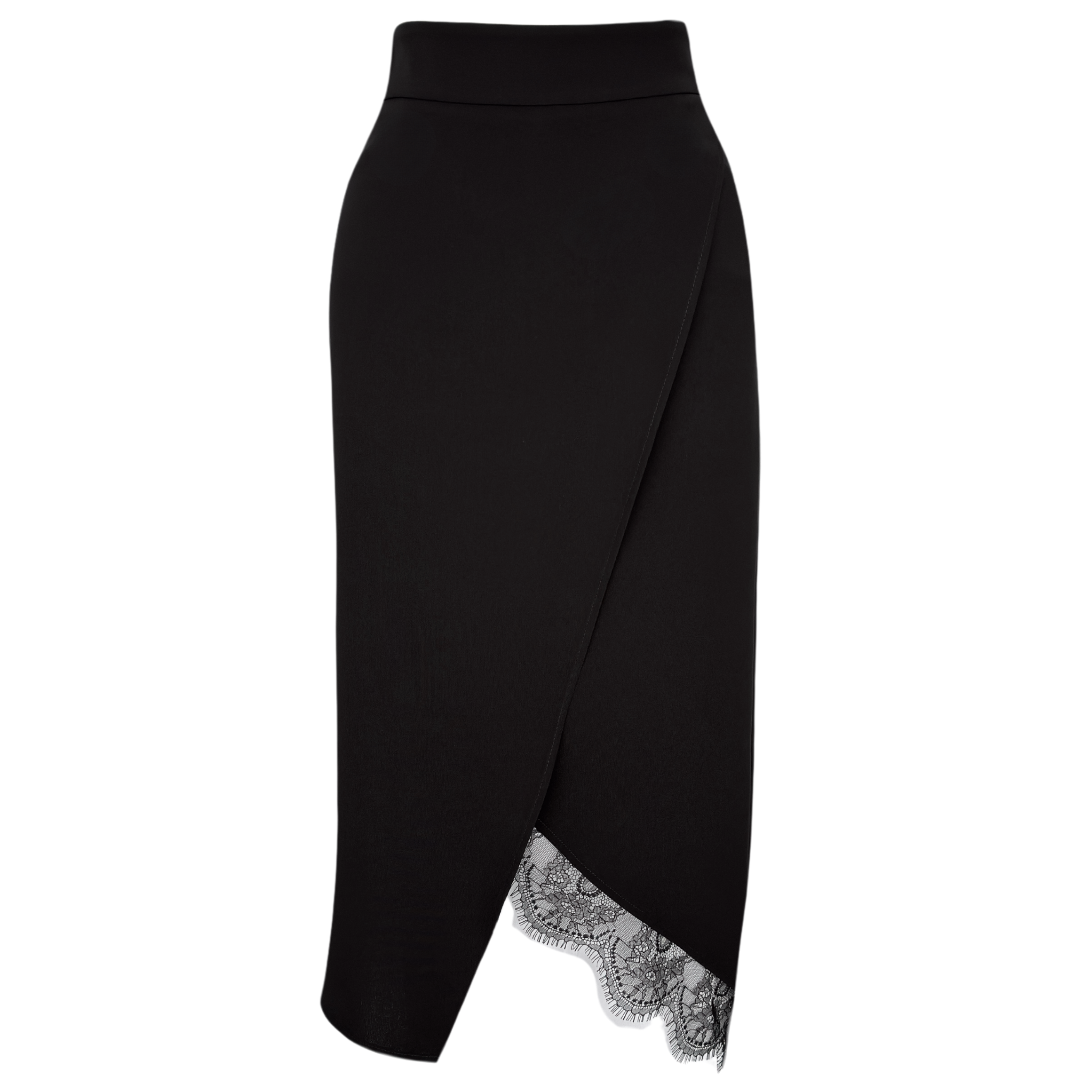 ASYMMETRIC CUT LACE DETAIL SKIRT BLACK