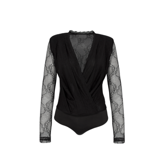 WRAP NECK LACE BODYSUIT BLACK