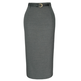 Wool blend midi-length pencil skirt, gray.