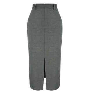 Wool blend midi-length pencil skirt, gray.