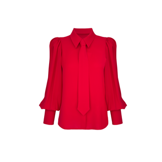 WIDE-CUFFED TIE DETAIL SHIRT, RED.