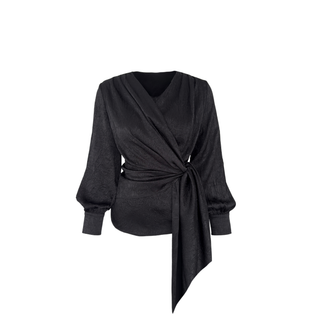 CRUSH DETAIL WRAP BLOUSE BLACK